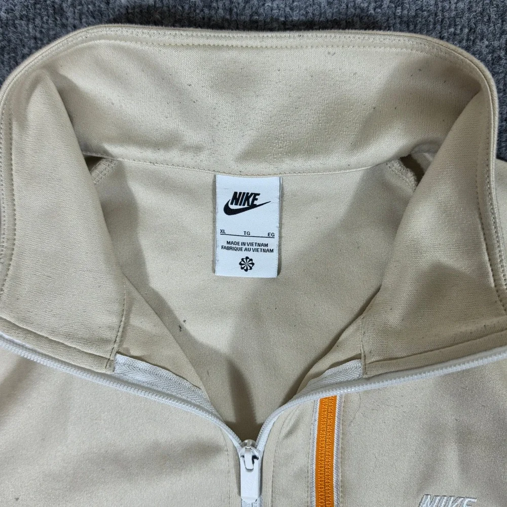 Y2K Nike Mens Track Jacket XL Beige Orange Colorblock Full Zip Mock Neck Flaw